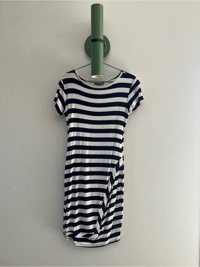 Striped Navy and White Knit Tee Dress